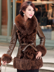 Manteau en fausse fourrure avec poches multicouche