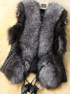 Hiver sans manches fausse fourrure veste féminine Outwear avec ceinture