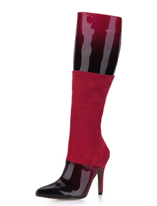 Daim femmes bottes PU cuir pointu Ombre haut talon genou Bottes pour l’hiver