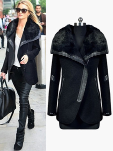 Manteau noir en patchwork en fausse fourrure