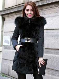 Slim Fit fausse fourrure manteau matelassé manteau à capuchon féminin avec ceinture