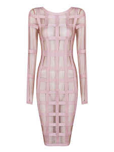Robe Bodycon rose Plaid rayonne Chic Party Dress