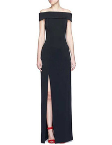 Robe noire robe Bodycon Split Off-The-Shoulder rayonne