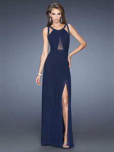 Backless robe Maxi Marine sangles Split dentelle Bodycon Dress