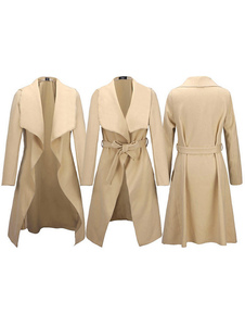 Chic manteau d'hiver femme Laine de plaine unicolore avec ceinture surdimensionné col à revers