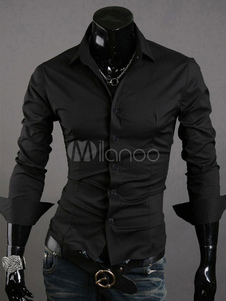 Chemise moulante en coton noir à manches longues