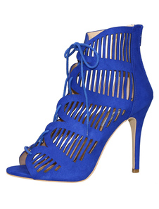 Sandales gladiateur, bottes à talons hauts Black Suede Découpez Lace Up Sandals de Zippés Open Toe