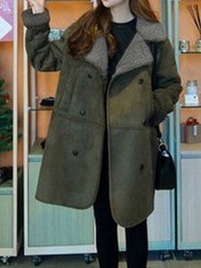 Manteau d’hiver des femmes Double Breasted Suede long manteau fausse fourrure