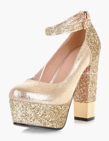 Eacarpins sublimes plateforme à talons épais ruban aux chevilles avec paillettes