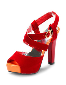 Rouge Peep Toe plateforme sandales sangles Suede talons hauts pour femmes