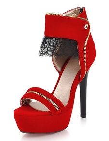 Dentelle noire métal plate-forme Micro Suede sandales pour femmes