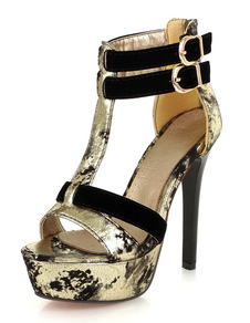 L'or noir impression plate-forme PU sandales pour femmes