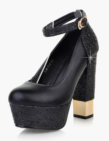 Escarpins à plateforme à talons épais ruban aux chevilles