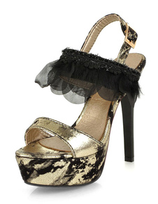 Sandales à plateforme de la femme sexy fourrure escarpins Open Toe Glitter