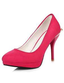 Métal rose rouge a souligné Toe monogramme Suede plate-forme pompes pour femmes