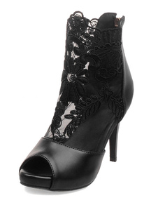 Sandales noires dentelle Chic simili cuir