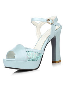 Sandales à plateforme Blue Lace Peep Toe