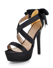 Noir boucles plate-forme PU sandales pour femmes