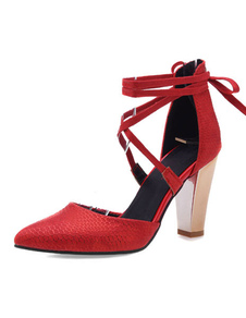 Chaussures à talons à talons épais en PU et lacets croisé