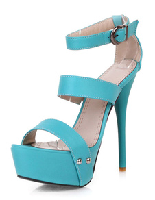 Plateforme bleue Ankle Strap Sandals de PU pour les femmes