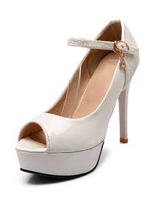 Blanc Sequins plate-forme Peep Toe PU sandales pour femmes