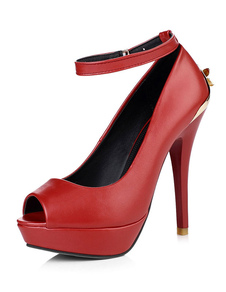 Black Peep Toe plate-forme PU talons pour femmes