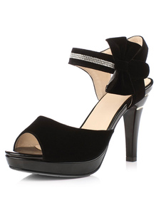 Peep Toe plateforme sandales daim noir talons