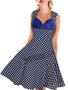 Robe vintage bleu foncée rétro à pois