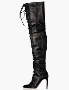 Cuissardes à talons aigus noir Zip avec boucle