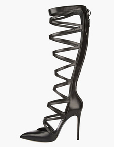 Cuissardes à talons aigus noir Zip