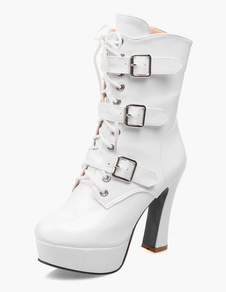 Bottes mi-mollet à lacets et bout rond