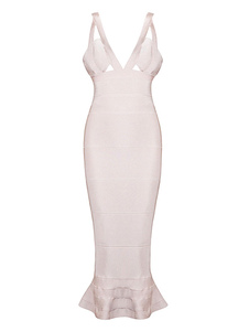 Robes de soirée blanche fourreau Long plongeant sirène dos-nu féminin