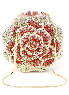 Pochette de soirée rose color-block avec strass et bandoulière réglable