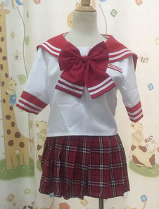 Uniforme scolaire de costume marin de Cosplay rouge en manches courtes