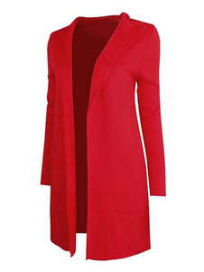 Manteau noir à capuchon féminin doublé manteau ouvert avant hiver Cardigan avec poches