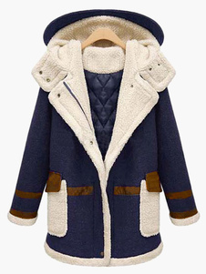 Manteau color-block PU surdimensionné à capuche