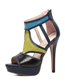 Noir haut talon sandales plate-forme Peep Toe découpe chaussures sandale talon aiguille