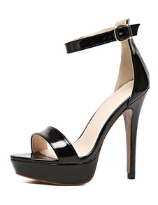 PU noir talon aiguille Ankle Strap Sandals haut talon sandales plate-forme femmes
