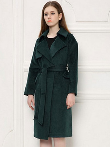 Manches longues à la palangre Wrap manteau peplum Trench Coat laine mélange féminin pour l’hiver