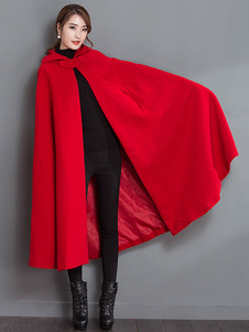 Poncho Cape manteau rouge capuchon Oversize Gabardine Long manteau féminin