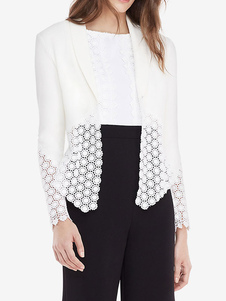 Veste blanche ouverte avant creux des femmes sur la veste de Blazer costume Patchwork manches longue