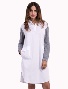 Blouse blanche coton poche Casual chemise grande taille pour femmes