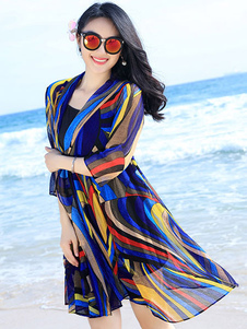 Couverture bleue Ups mousseline V Manche 3/4 longueur manches des maillots de bain imprimés