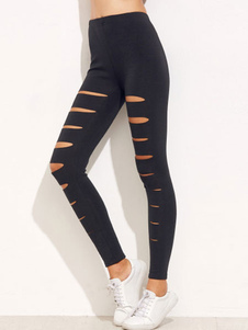 Pantalons collant Skinny noir taille élastique découpe serrée