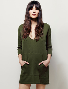 Pull robe U cou manches longues courte robe femmes pour femme avec poche