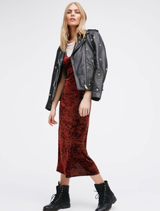 Bretelles de Bourgogne Maxi robe velours Spaghetti V cou robe sans manches Slim Fit Long