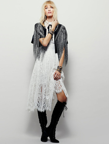 Blanc de dentelle robe sans manches Stand découpe robe d’été pour femmes