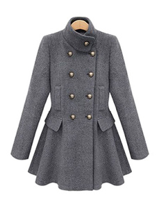 Peplum Double Breasted Flare robe manteau laine grise manteau féminin avec capuche amovible