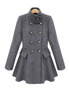 Peplum Double Breasted Flare robe manteau laine grise manteau féminin avec capuche amovible