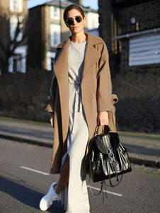 Manches longues Wrap surdimensionnés manteau de la laine hiver manteau femme bronzage léger